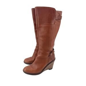 Timberland Stratham Heights Womens Brown Leather Wedge Tall Knee Boots 9 Lined